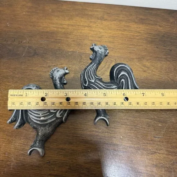 Vintage Black Painted Cast Iron Pair Rooster Wall Hanging Rustic Country Decor - Picture 8 of 9